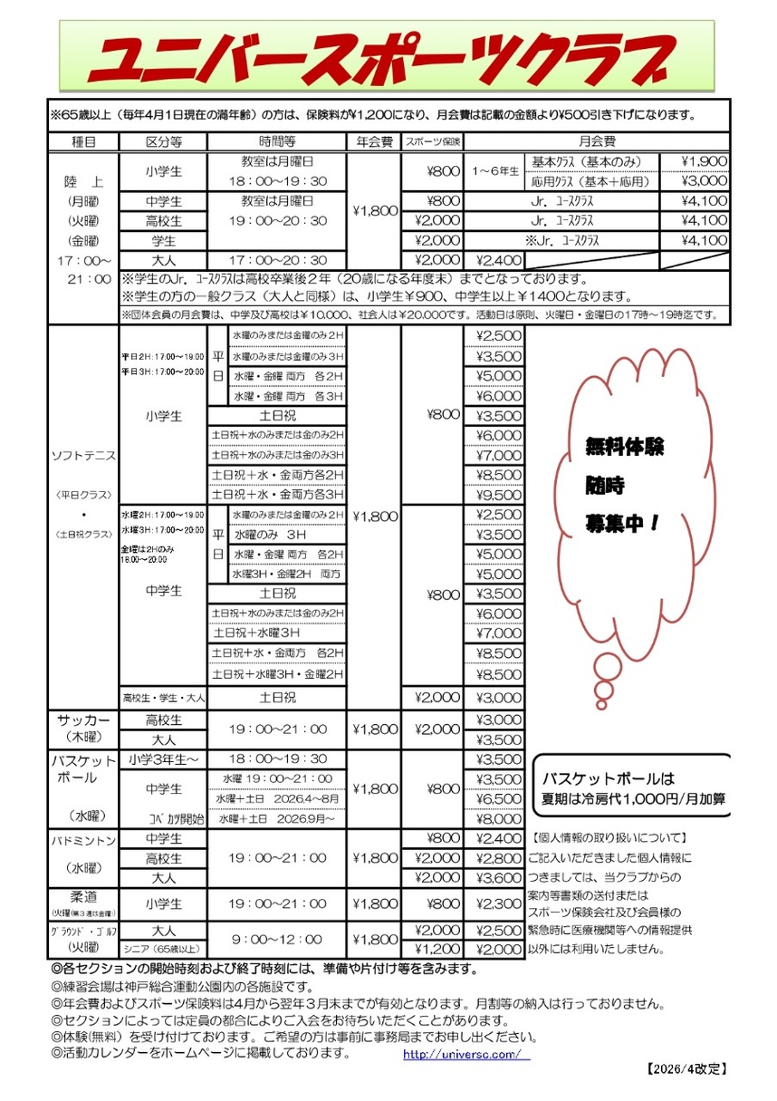 会費表